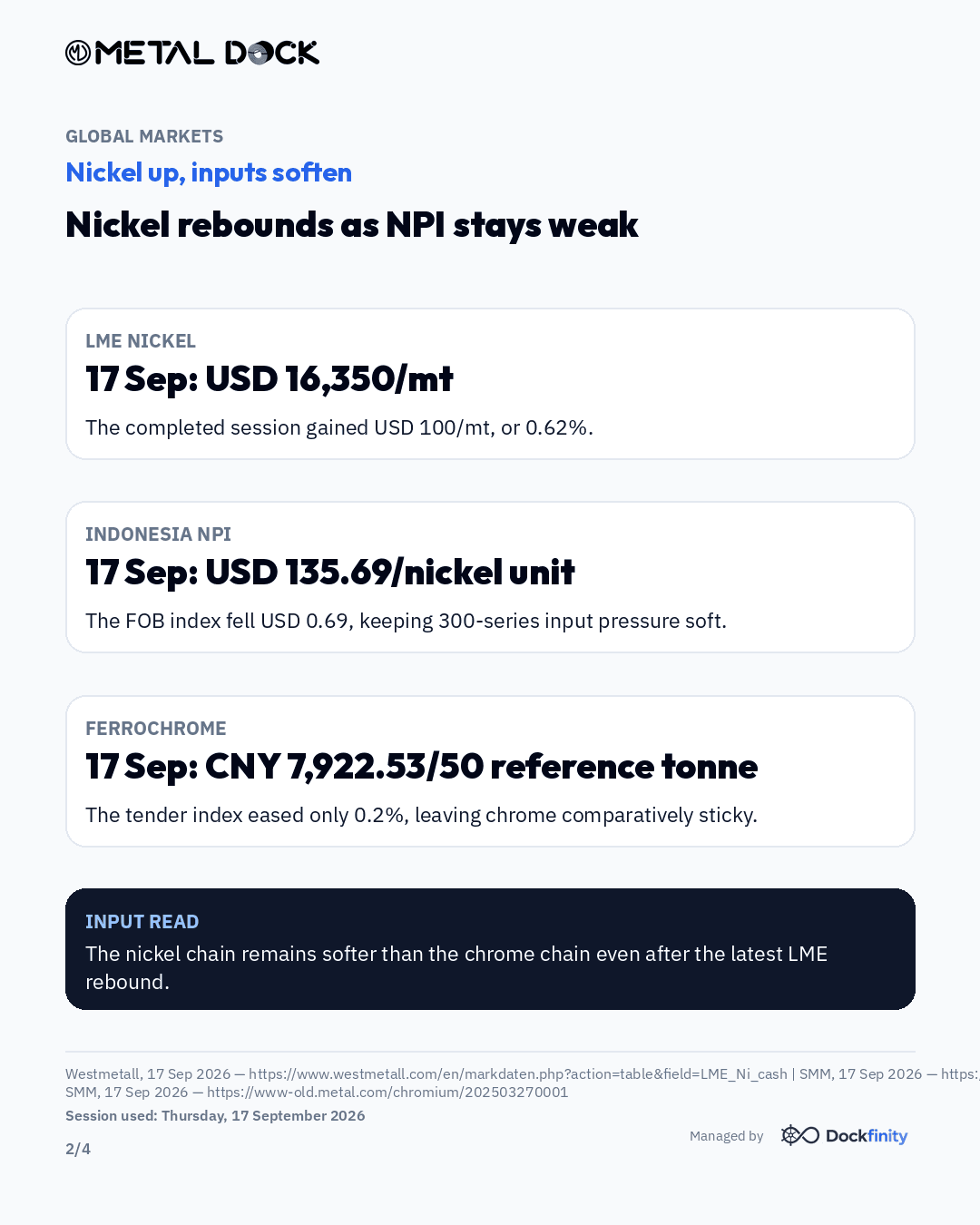 Nickel rebounds, but 300-series inputs stay soft — card 2 of 4
