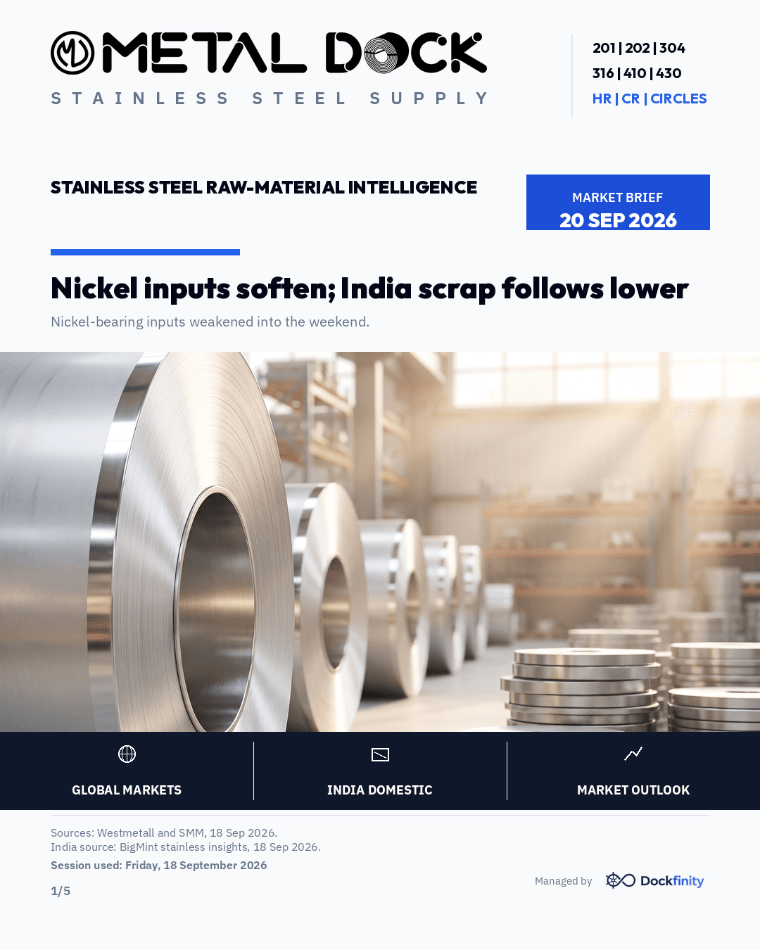 Nickel inputs soften; India scrap follows lower — card 1 of 5