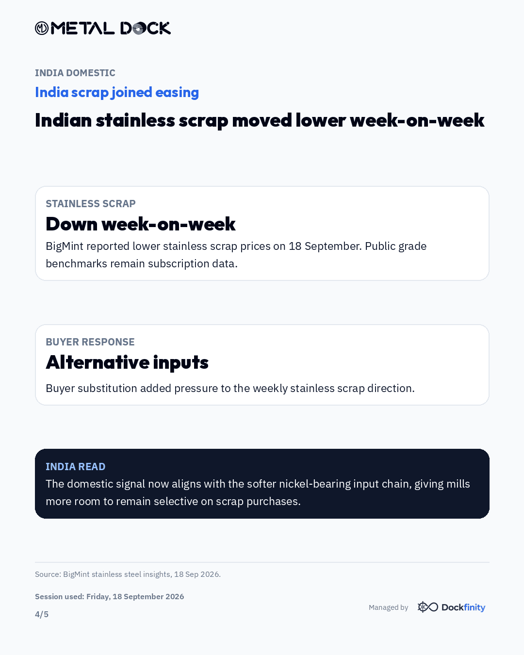 Nickel inputs soften; India scrap follows lower — card 4 of 5