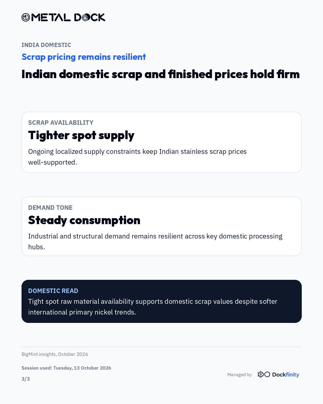 LME nickel 3-month settles at USD 15,630/mt — card 3 of 3