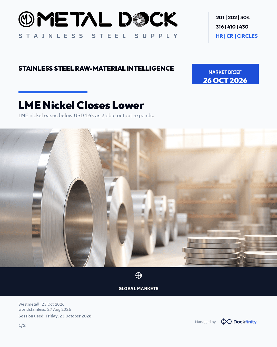 LME Nickel Closes Lower — card 1 of 2