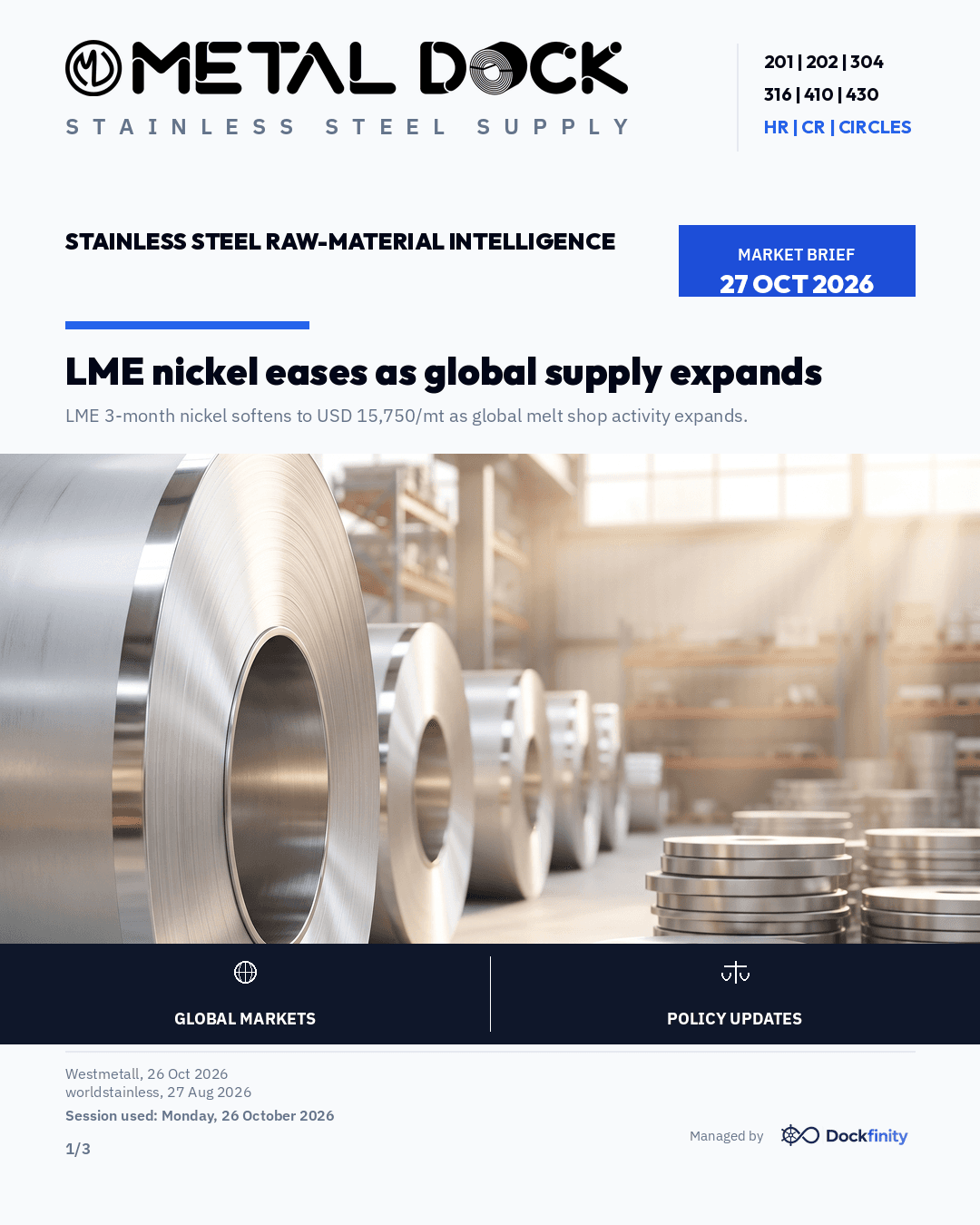 LME nickel eases as global supply expands — card 1 of 3